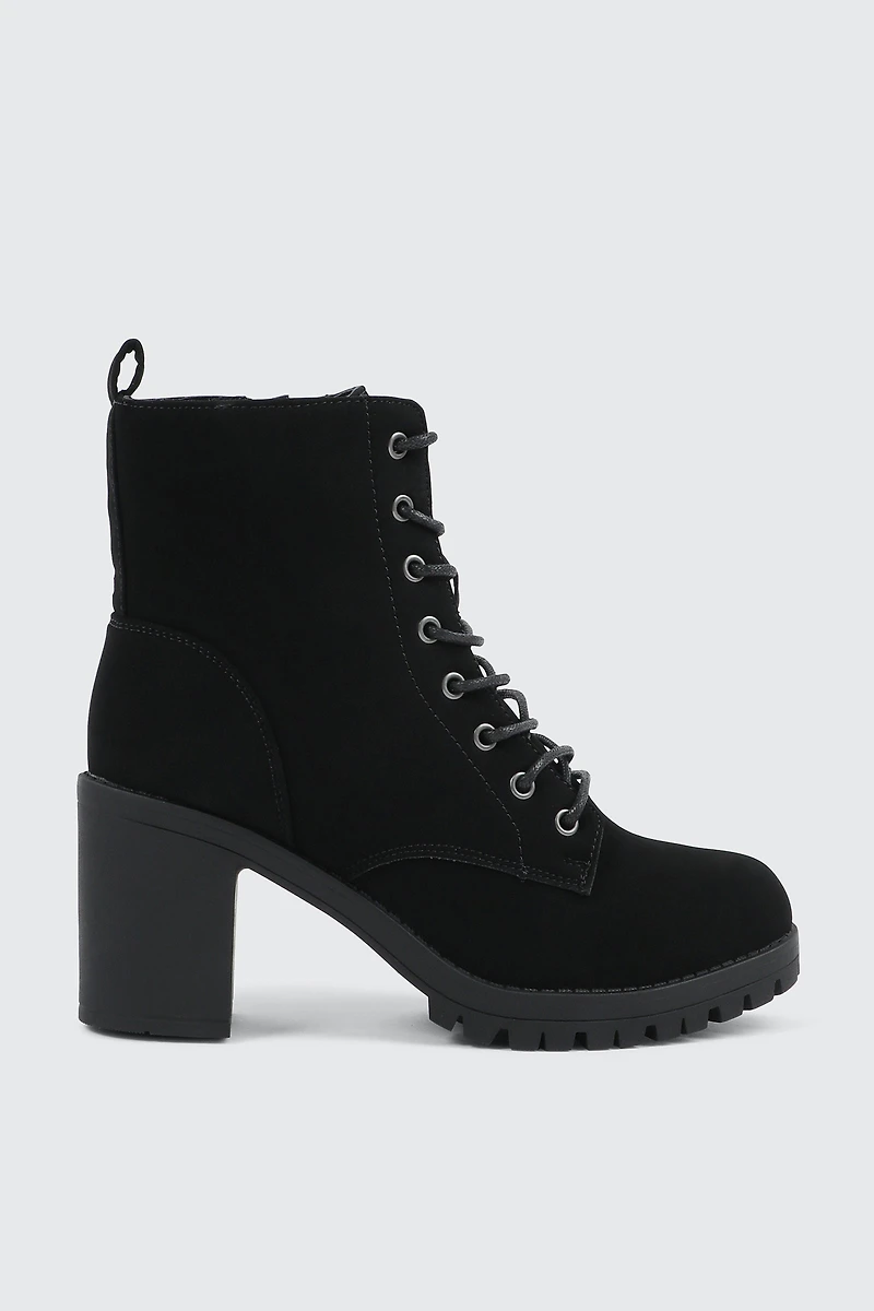 Ardene Faux Suede Block Heel Lace Up Boots in Black | Size | Eco-Conscious