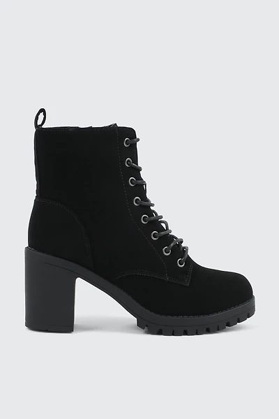 Ardene Faux Suede Block Heel Lace Up Boots in Black | Size | Eco-Conscious
