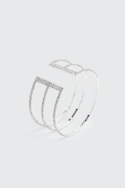 Ardene Rhinestone Three-Row Cuff Bracelet in Silver