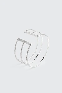 Ardene Rhinestone Three-Row Cuff Bracelet in Silver