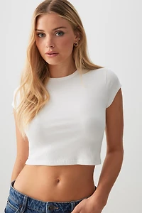 Ardene Basic Ultra Crop Crew Neck T-shirt in White | Size | Cotton/Elastane | Eco-Conscious