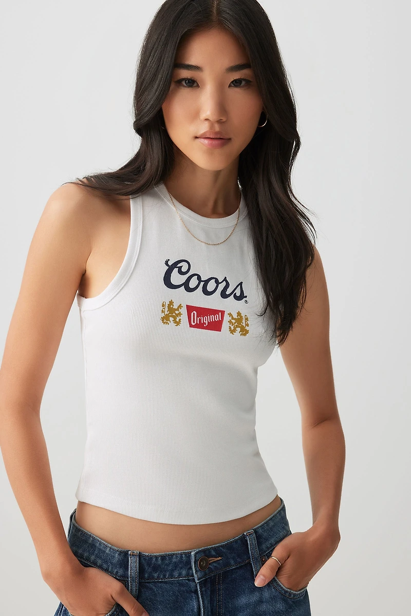 Ardene Crop Coors Tank in White | Size | Cotton/Elastane
