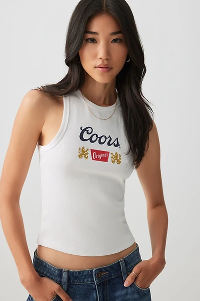 Ardene Crop Coors Tank in White | Size | Cotton/Elastane