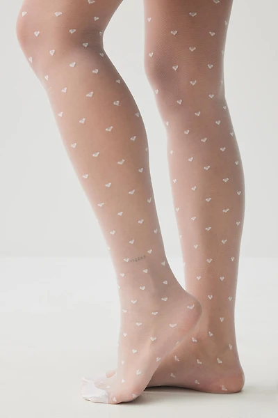 Ardene Sheer Heart Tights in White | Size | Nylon/Spandex