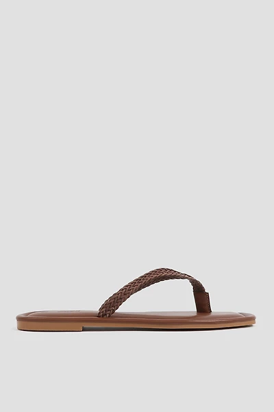 Ardene Braided Flip-Flops Sandals in Brown | Size | Faux Leather