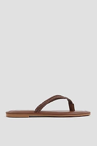 Ardene Braided Flip-Flops Sandals in Brown | Size | Faux Leather
