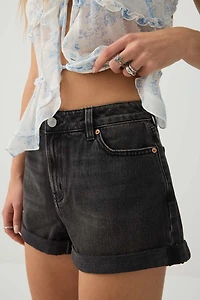 Ardene High Rise Mom Denim Shorts in Black | Size | Spandex/Cotton