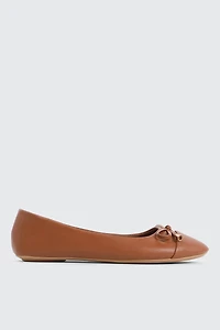 Ardene Ballet Flats with Bow in Cognac | Size | Eco-Conscious