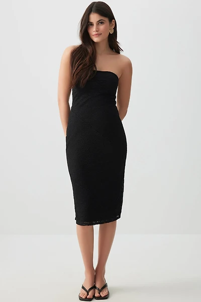 Ardene Lace Patchwork Tube Dress in Black | Size | Polyester/Nylon/Elastane