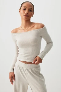 Ardene Brushed Knit Off Shoulder Sweater in Beige | Size | Polyester/Rayon/Elastane