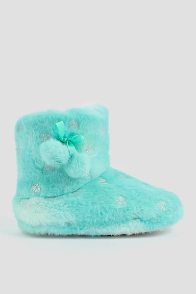 Ardene Kids Bootie Slippers with Pompoms in Medium Blue | Size