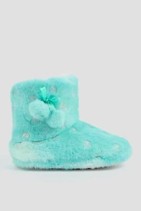Ardene Kids Bootie Slippers with Pompoms in Medium Blue | Size