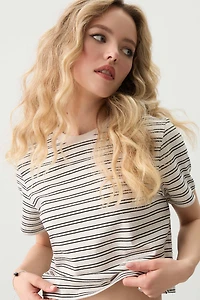 Ardene Printed Crop T-Shirt in Beige | Size | 100% Cotton
