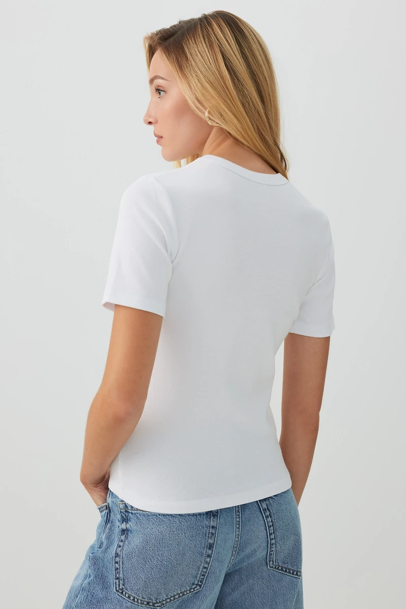 T-shirt côtelé court à col rond Basic