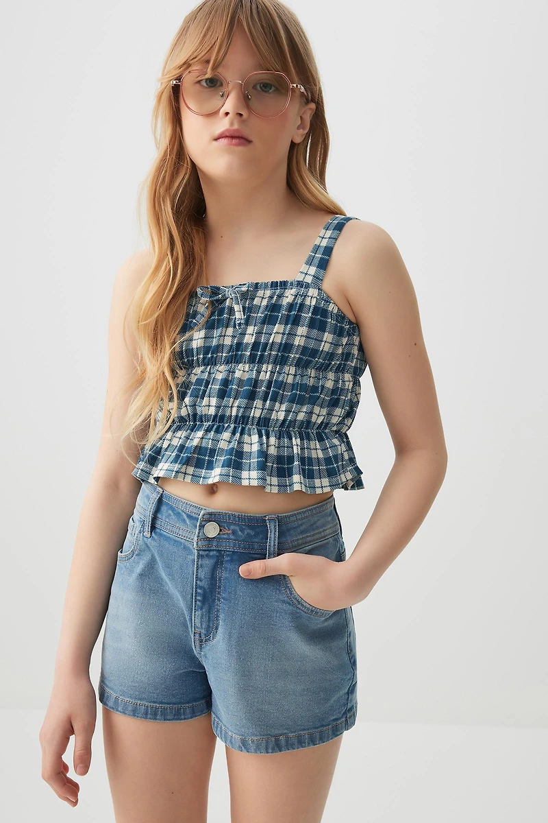 Ardene Kids Denim Shorts in Medium Blue | Size | Spandex/Cotton