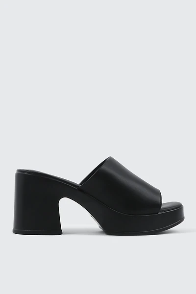 Ardene Platform Slides in Black | Size | Faux Leather