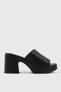 Ardene Platform Slides in Black | Size | Faux Leather