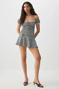 Ardene Gingham Ruched Micro Skirt in | Size | Polyester/Spandex