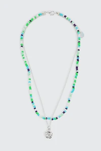 Ardene 2-Row Beaded Necklace with Flower Pendant in Light Blue