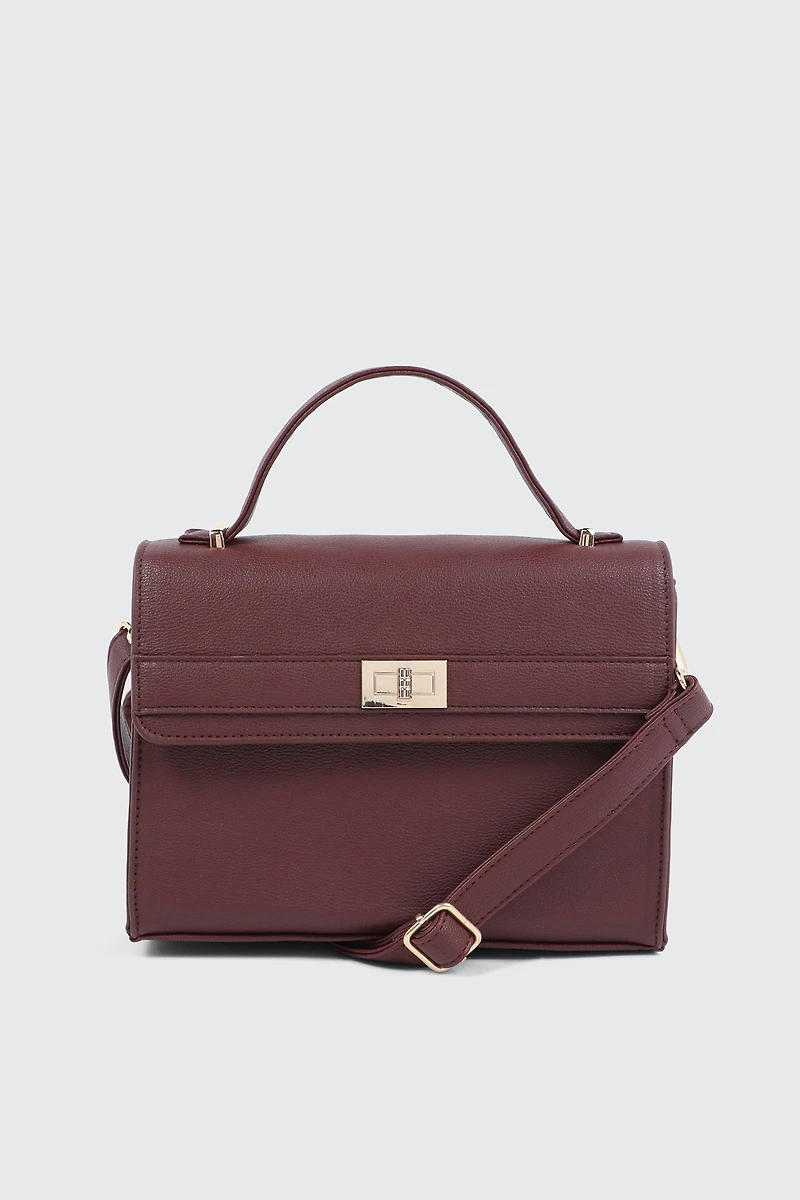 Ardene Faux leather Square Handbag in Burgundy | 100% Recycled Polyester/Faux Leather | Eco-Conscious