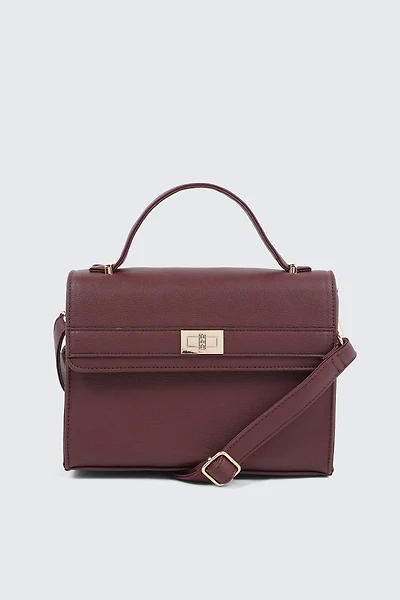 Ardene Faux leather Square Handbag in Burgundy | 100% Recycled Polyester/Faux Leather | Eco-Conscious