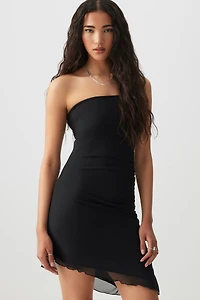 Ardene Strapless Mesh Mini Dress with Slit in Black | Size | Polyester/Spandex
