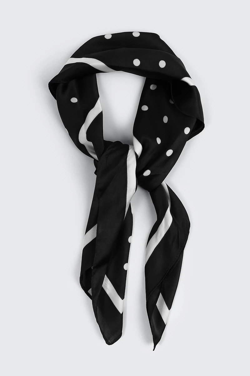 Ardene Polka Dot Square Satin Scarf in Black | Polyester