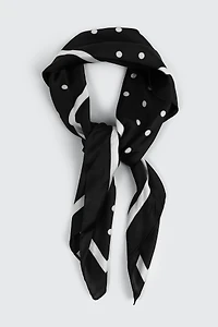 Ardene Polka Dot Square Satin Scarf in Black | Polyester