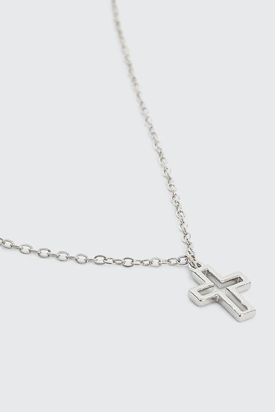 Ardene 14K White Gold Plated Cross Necklace in Silver