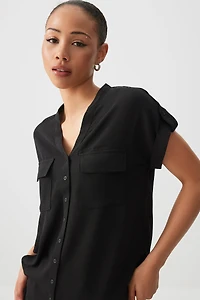 Ardene Short Sleeve Tunic Shirt in Black | Size | Polyester/Elastane