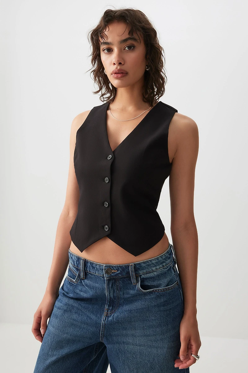 Ardene Tailored Vest in Black | Size | Polyester/Rayon/Spandex