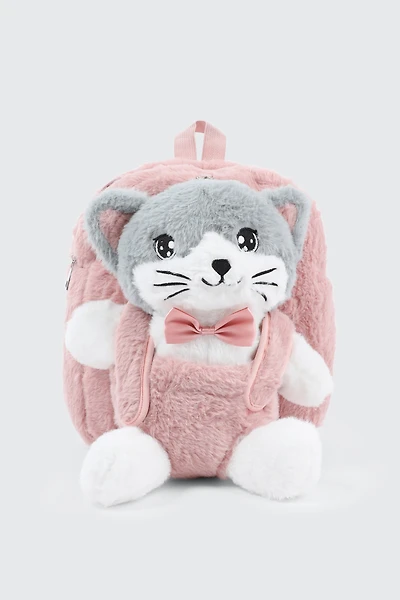 Ardene Kids Backpack with Animal Plushie in Light Pink | Polyester