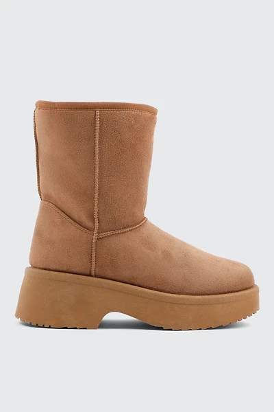 Ardene Chunky Platform Faux Sheepskin Boots in Cognac | Size | Faux Suede