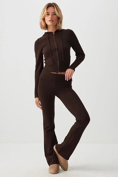 Ardene Fold Over Flare Leg Pants in Brown | Size | Polyester/Nylon/Viscose