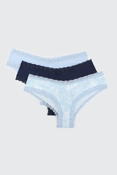 Ardene 3-Pack Lace Trim Cheeky Panty Panties in Light | Size | Polyester/Elastane | Microfiber