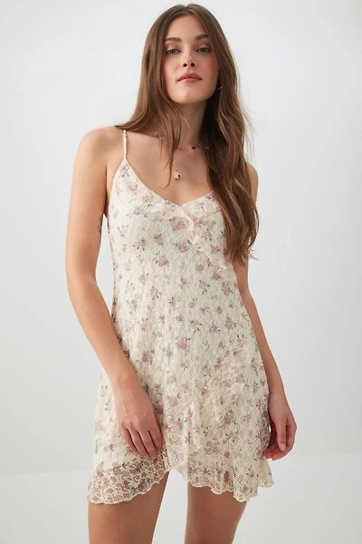 Ardene Mini Dress with Ruffles in Off-White | Size | Elastane/Polyamide