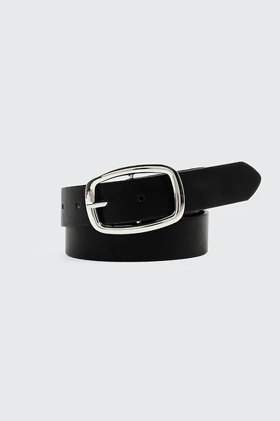 Ardene Oval Buckle Belt in Black | Size Large | Faux Leather