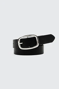 Ardene Oval Buckle Belt in Black | Size Large | Faux Leather