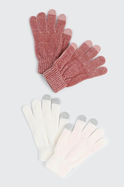 Ardene 2-Pack Chenille Gloves in Medium Pink | Polyester