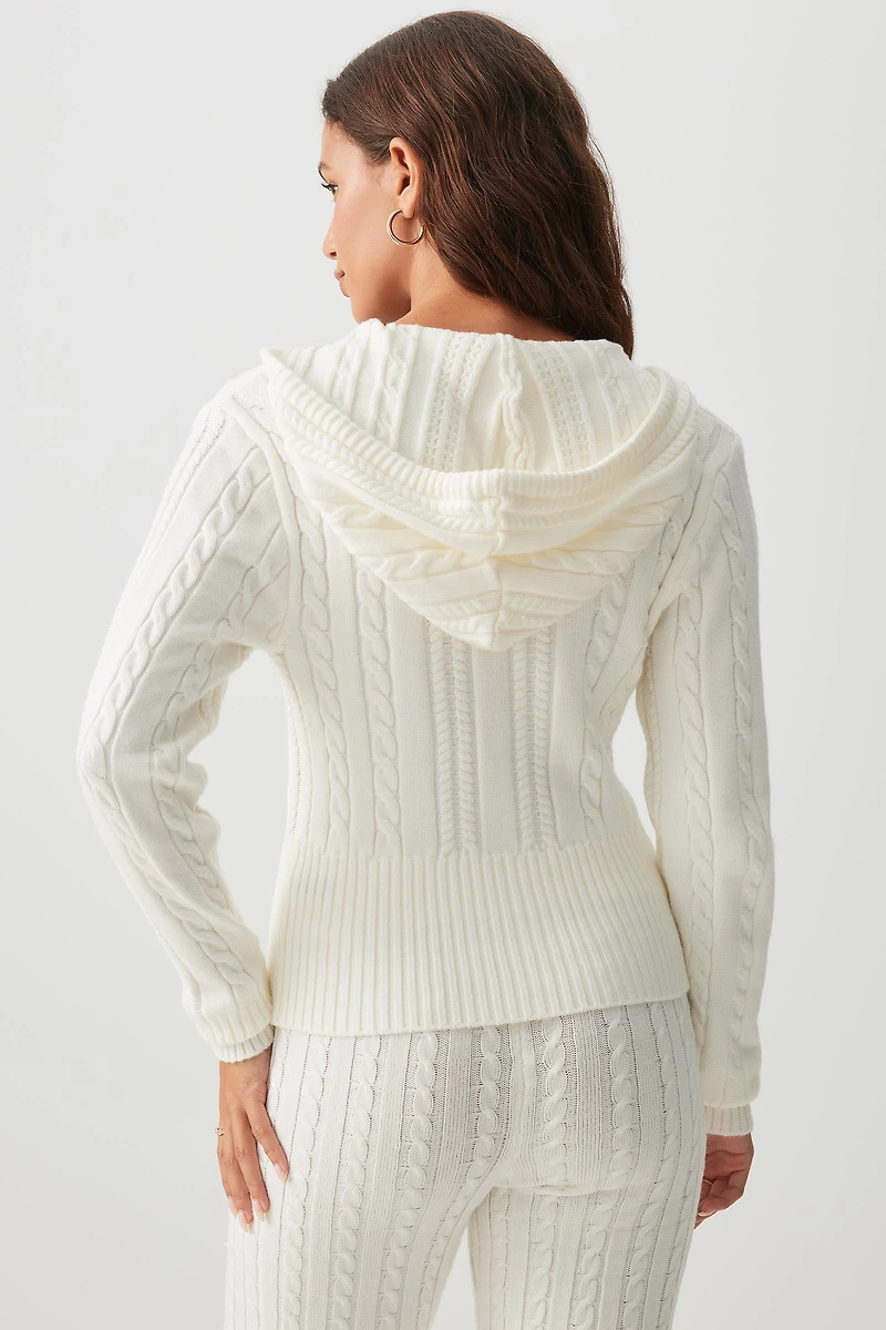 Chandail à capuchon et glissière en tricot torsadé