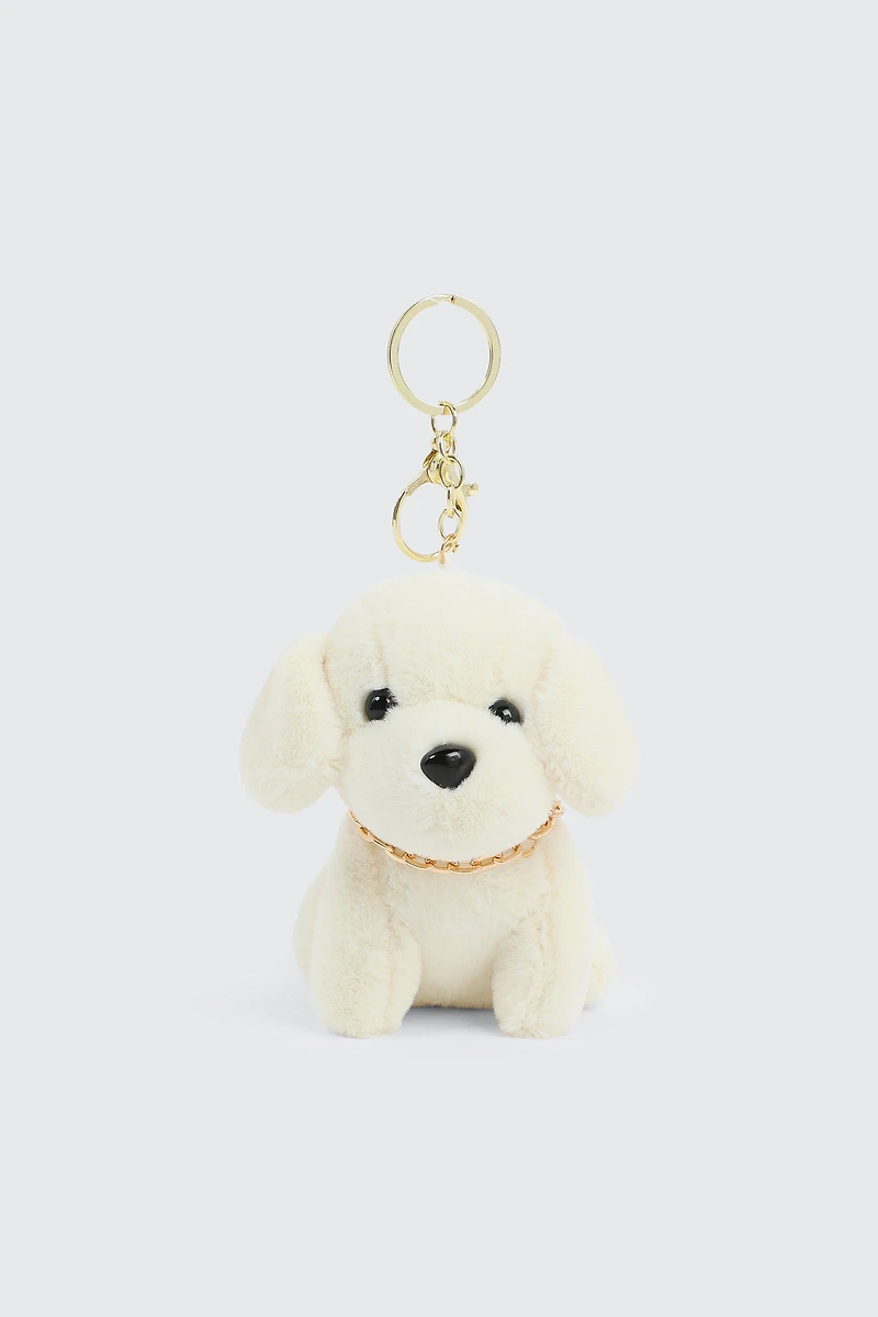 Ardene Plushie White Dog Charm in Off-White