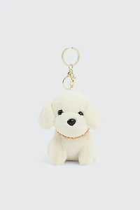 Ardene Plushie White Dog Charm in Off-White