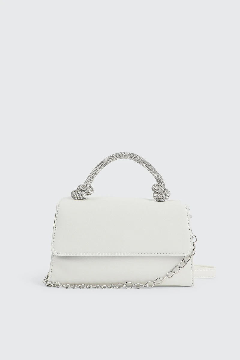 Ardene Knotted Strap Evening Bag in White | Faux Leather/Polyester