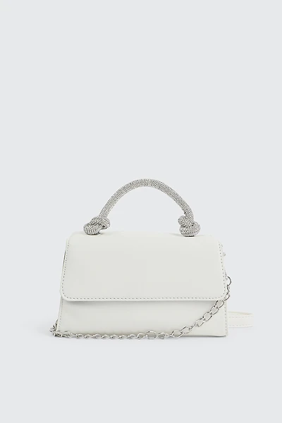 Ardene Knotted Strap Evening Bag in White | Faux Leather/Polyester