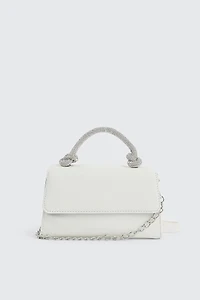 Ardene Knotted Strap Evening Bag in White | Faux Leather/Polyester