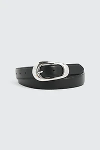 Ardene Belt with Asymmetrical Oval Buckle in Black | Size Small | Faux Leather