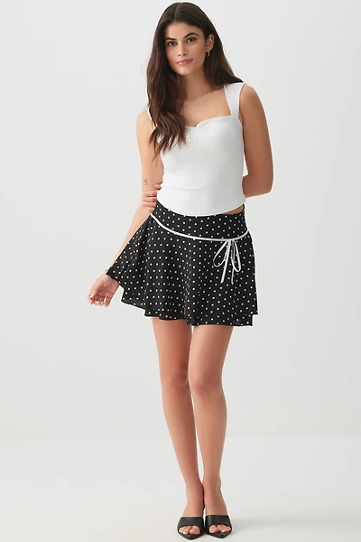 Ardene Polka Dot Mini Skirt in Black | Size Large | Polyester