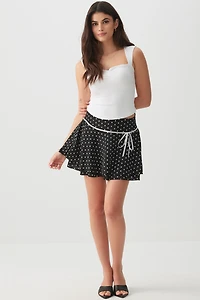 Ardene Polka Dot Mini Skirt in Black | Size Large | Polyester