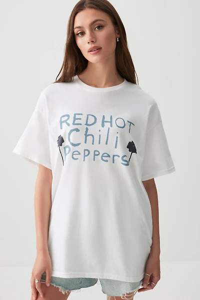 Ardene Oversized Red Hot Chili Peppers T-Shirt in White | Size | 100% Cotton