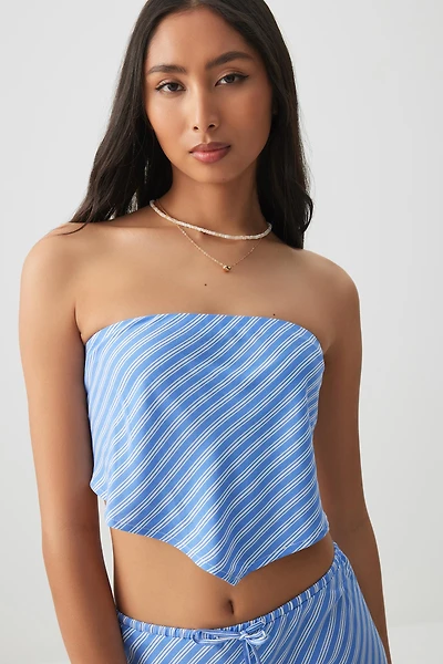 Ardene Printed Handkerchief Tube Top in Medium Blue | Size | 100% Viscose